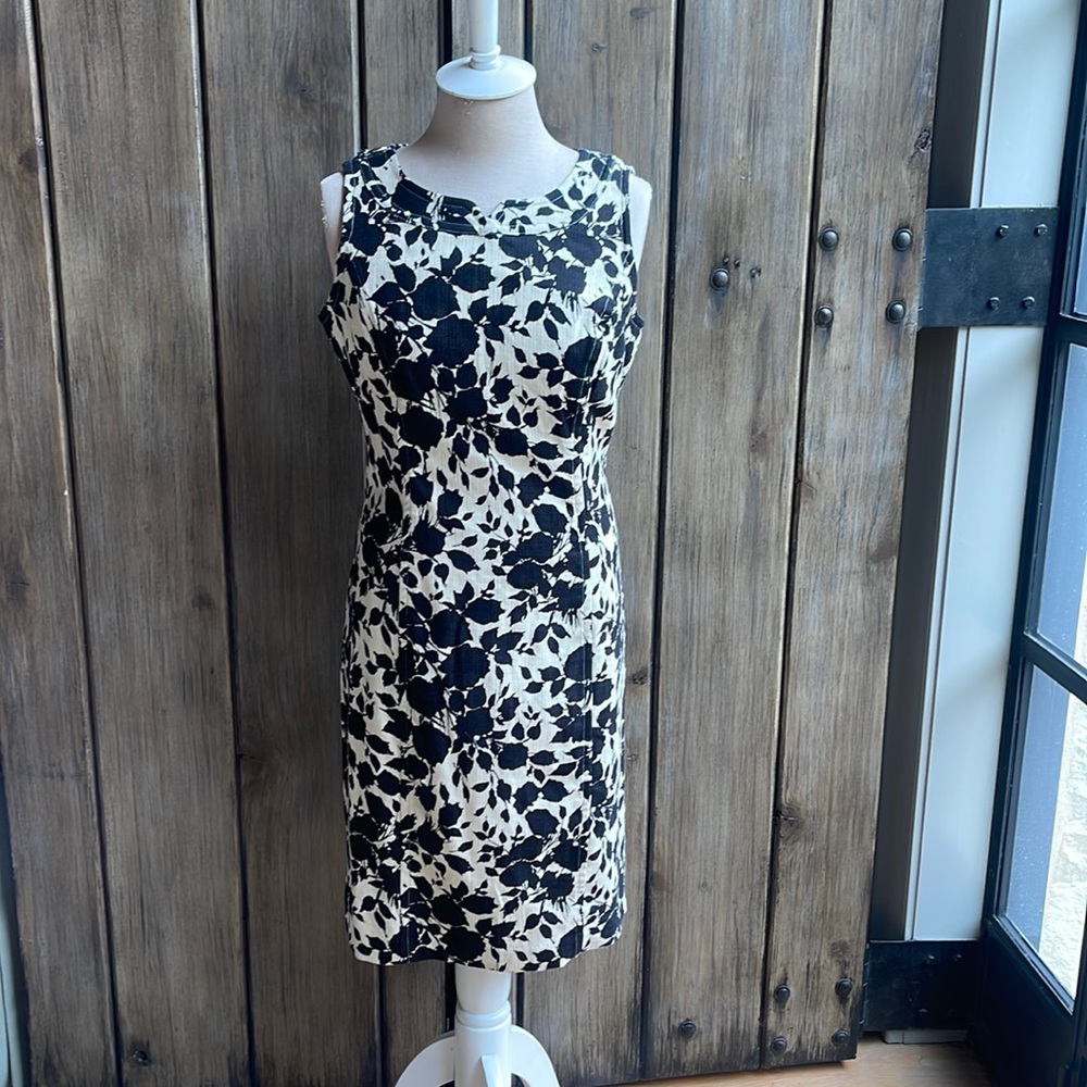 Talbots Petites black and white new w/tags fully lined cotton/modal sheath dress
